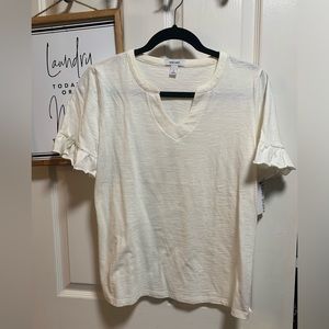 Nine White shirt with ruffle sleeve size Small color Dailey Dew (cream)